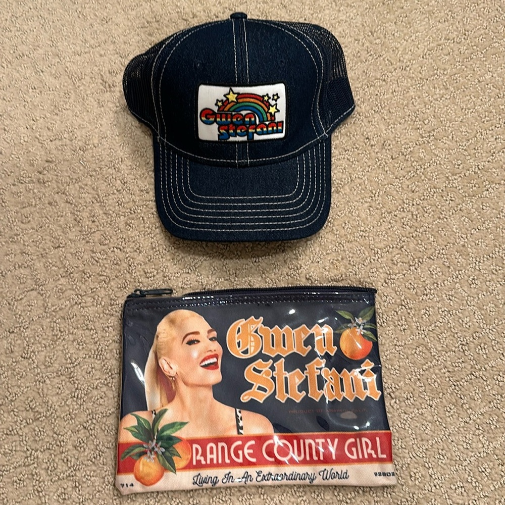 Gwen Stefani concert hat and fun make up bag brand new